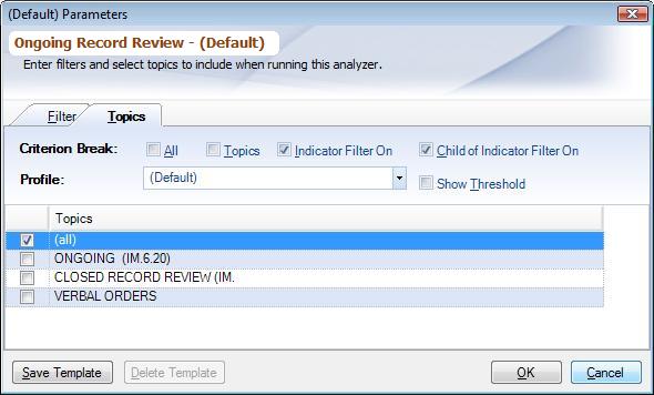 Dialog Analyzer Parameters - Topics Tab