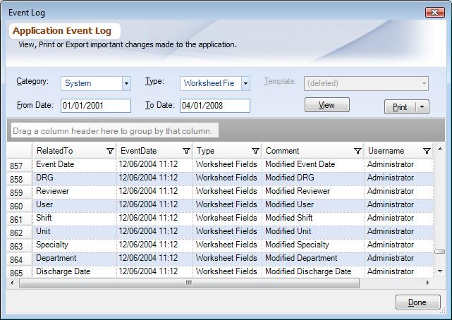 Dialog Event Log