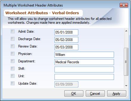 Multiple Worksheet Header Fields Dialog