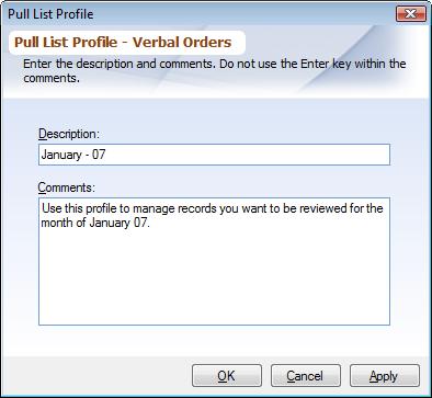 Manage Pull List Profile Dialog