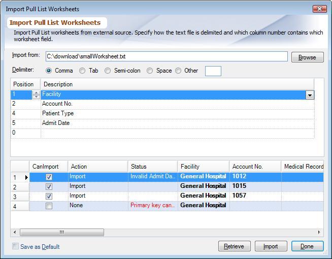 Pull List Worksheet import from ASCII Dialog