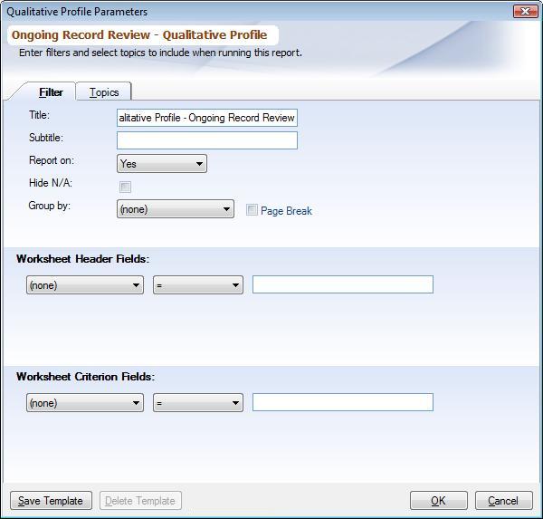 Dialog Report Parameters - Filter Tab