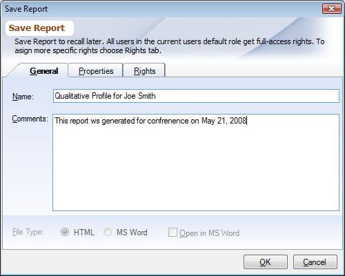 Saved Report Dialog - General Tab