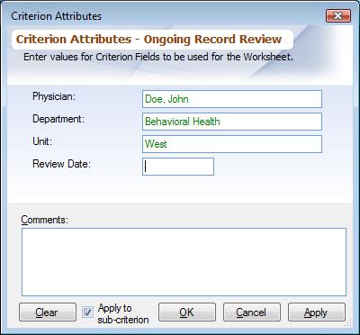 Worksheet Criterion Fields Dialog